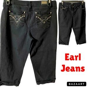 EUC Earl Jeans Denim,Crop, Rhinestones, Embellished, Embroidery, Metallic, Sz 12